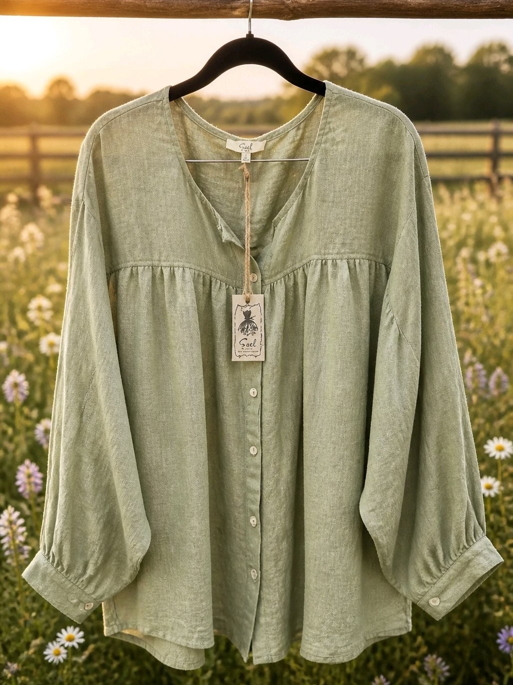 EASEL, NWT, Size L, Adorable Lightweight Sage Green Button-Front Women's Top